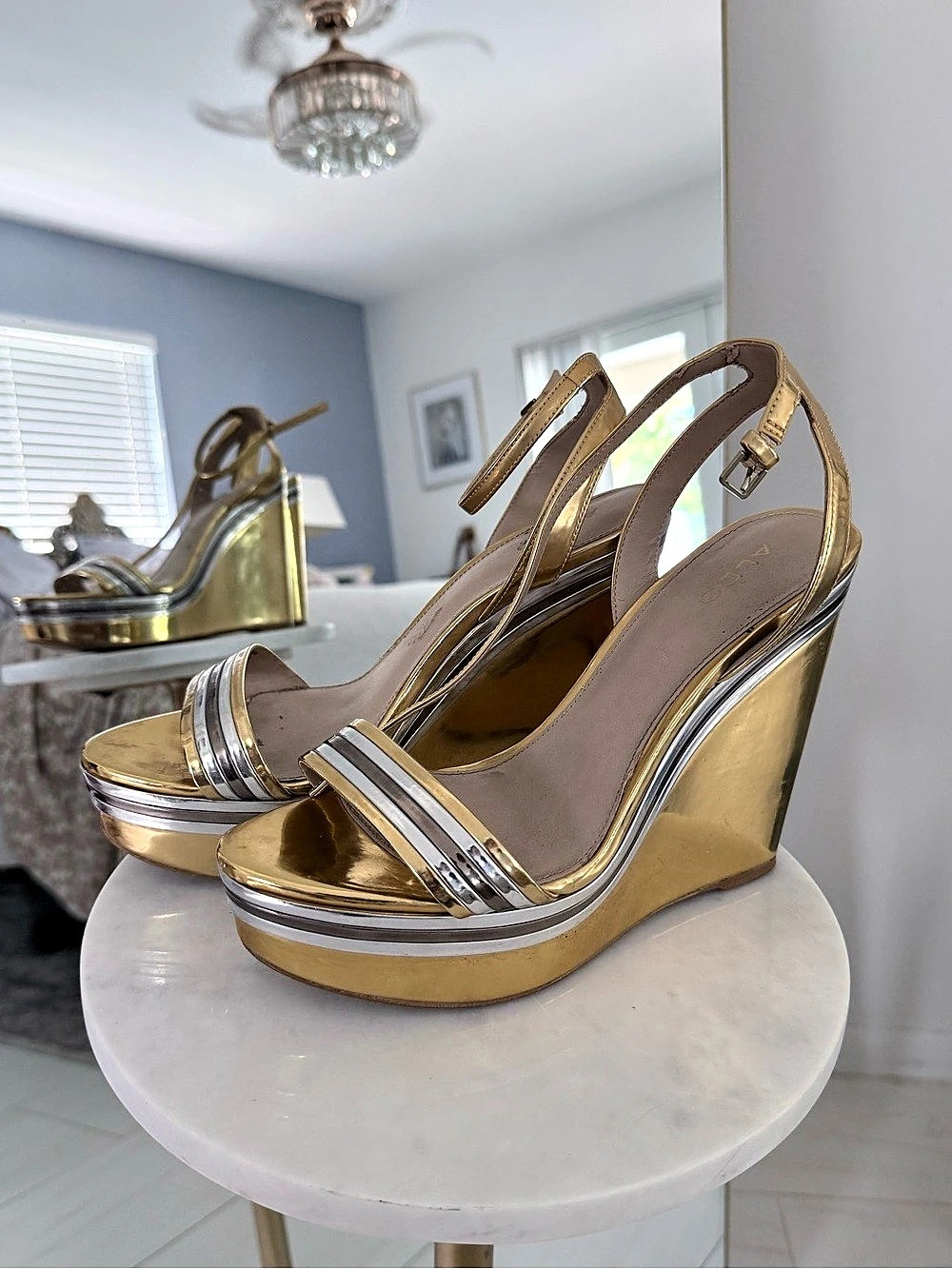 ALDO Metallic Platform Wedge Sandals in Gold & Silver